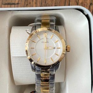 NEW AUTHENTIC FOSSIL w/ SILVER & GOLD ACCENTS WOMEN'S WATCH NIB